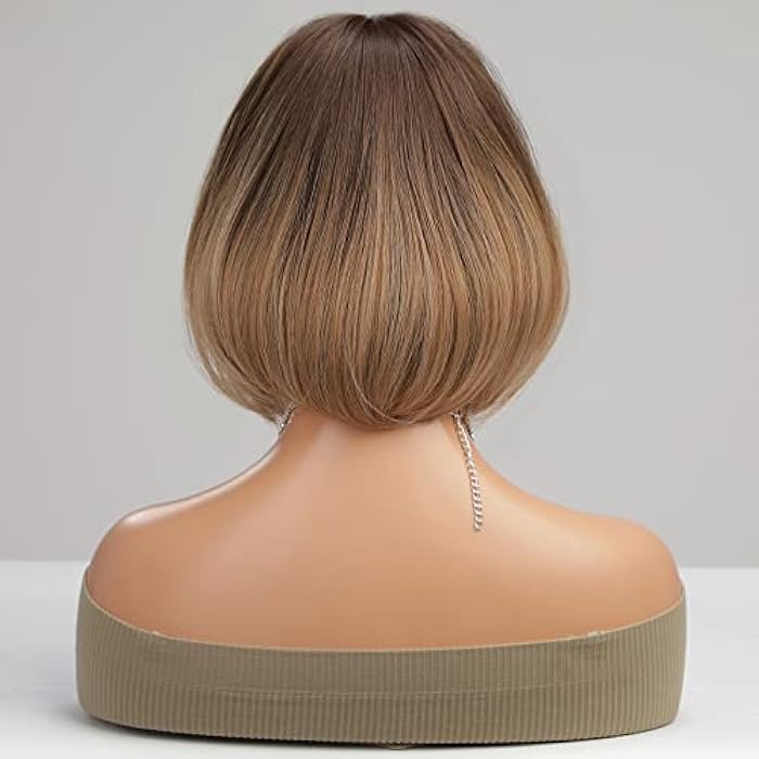 DILLARDS Haircube Wigs For Women Short Ombre Bob Wig 12 Inch Brown Wigs For White Women With Bangs - Image 3